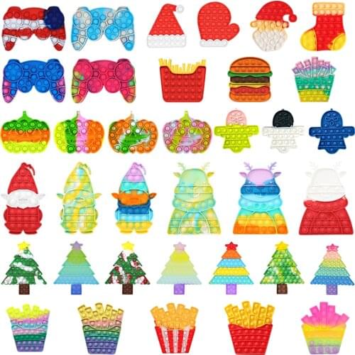 Cartoon French Fries/Hamburger Push Bubble Pendant Sensory Toy Antistress Relaxing Fidget Autism Toys for Adult Kid dropshipping