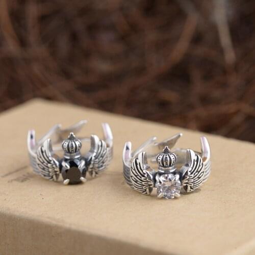 2018 New Elegance Wholesale Jewelry Line S925 Pure Silver Crown Ring Thai Silver Antique Style Opening Gifts