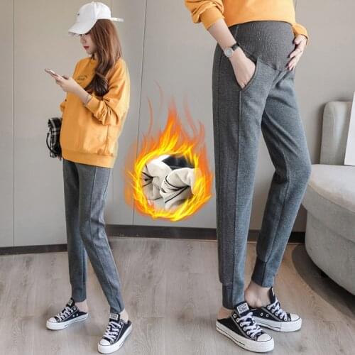 2020 New Maternity Clothes Autumn And Winter Plus Velvet Thickening Pregnant Pants Belly Lift Adjustable Maternity Pants