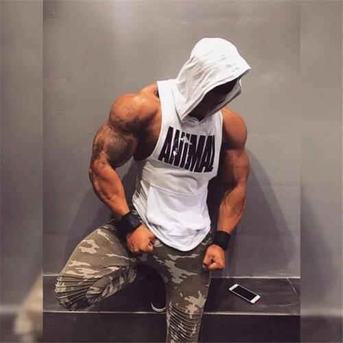 2021 New Men Bodybuilding Cotton Tank top Gyms Fitness Hooded Vest Sleeveless Hoodie Casual Fashion mens Workout Clothing