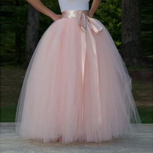 Super Lush Pink Tulle Skirt High Quality Floor Length Ball Gown Formal Party Skirt with Sash Extra Puff Bridal Wedding Skirt