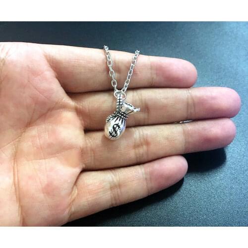 Money Necklace, lucky charm luck wish fortune wealth money bag sack necklace