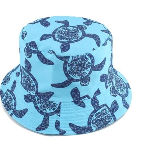 2021 New Fashion Vintage Print Bucket Hat Reversible Bob Chapeau Femme Turttle Print Hip hop Caps Gorro Men Fisherman Hat