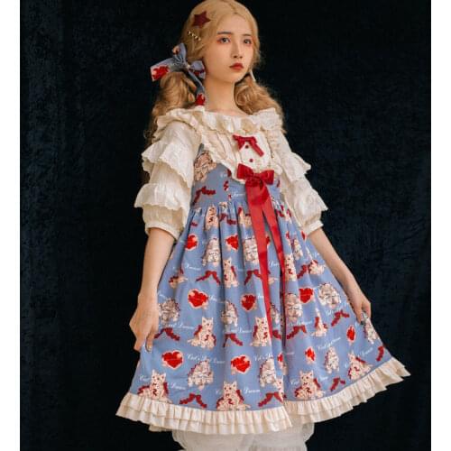 Lolita Dress*wish Cat* Lolita Cat Handle JSK Suspender Dress Lolita Dress Plus Size Kawaii Dresses Victorian European Clothing