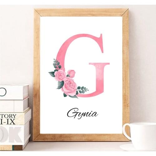 Custom Personalized Name Poster Floral Letter Canvas Painting Prints Baby Nursery Wall Art Pictures Kids Girl Bedroom Decoration