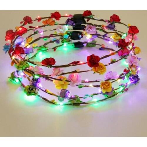 24PCS Crown Flower Headband LED Light Up Hair Wreath Hairband Garlands Glowing Wedding Birthday Party Favors Halloween Christmas