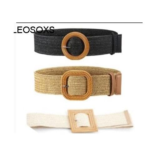 2021 New 5 Cm Wide Wooden Buckle Girdle Fashion All-match Summer Bohemian Holiday Linen Woven Belt For Female