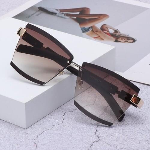Vintage Unisex Oversized Square Sunglasses Ladies Travel UV400 Shades Sun Glasses Rimless Frame Gradient Eyewear