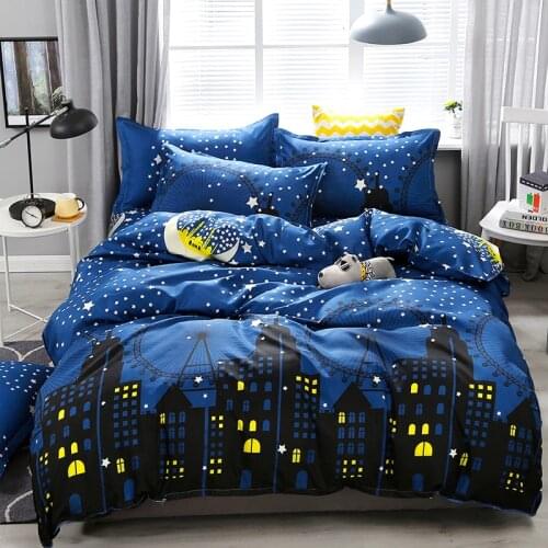 Dark Blue Moon City Bedding Sets Simple Duvet Cover With Pillowcase Twin Full Queen King Size 3/4Pcs Bed Sheet