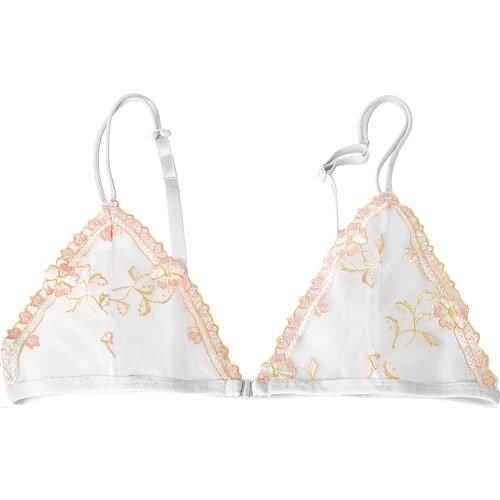 YANDW New Lace Bras For Women Sexy Lingerie Floral Embroidery Thin Plus Size Bra Wire Free Deep A B C D 32 34 36 38 40 42 44
