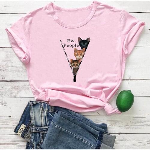 Ew People T Shirt Woman O-neck Short Sleeve Tee Shirt Femme Vintage White Loose Woman Tshirts Kawaii Pattern Women T-shirts