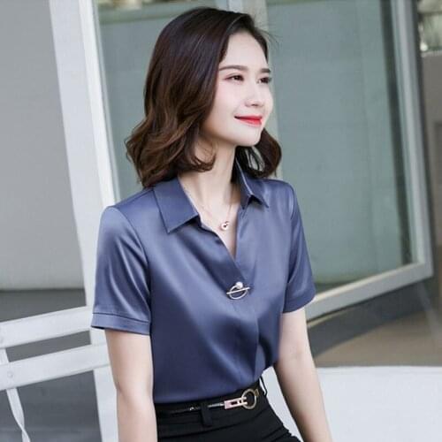 Women Spring Summer Style Faux Silk Office Work Wear Blouses Shirts Lady Casual Long Sleeve Turn-down Collar Blusas Tops DD8176