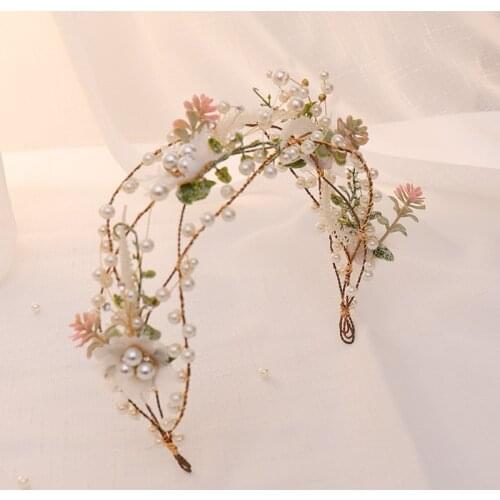 Women Wedding Peal Flower Bridesmaid Hair Accessories for Bride Elegant Fashion Princess Bridal Crown Vines Party Headband
