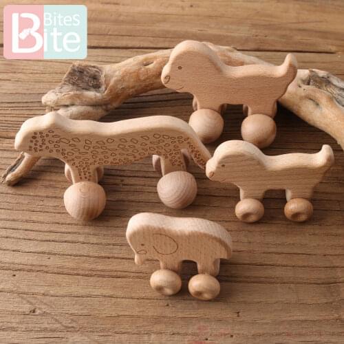 1PC Baby Teether Toy Beech Wooden Animals Dogs Car Cartoon Elephants Montessori Toys For Children Teething Nursing Baby Products