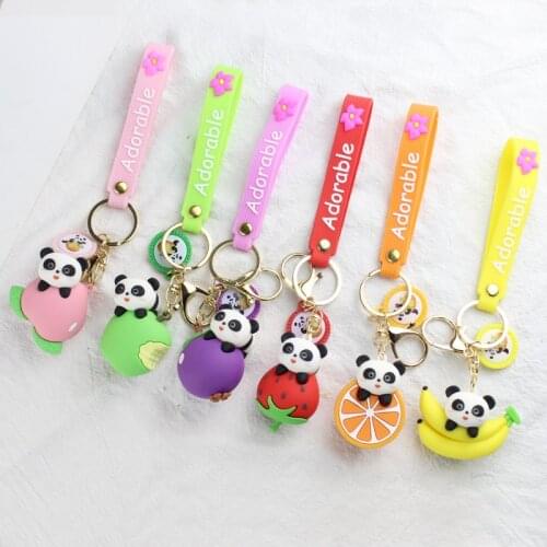30/5000 Creative lovely fruit panda soft plastic doll key chain pendant package car key chain accessories small gifts wholesale