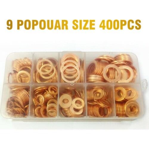 400pcs Copper Sealing Solid Gasket Washer Solid Copper Crush Washer For Car Truck Boat Crush Flat Seal Ring Tool Hardware