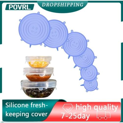 6/12Pcs Silicone Stretch Lids Refrigerator Kitchen Tools Sealed Reusable Food Wrap Cover Keep Fresh Stretchy Bowl Cover