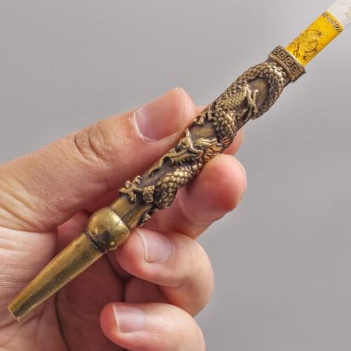 8mm Cigarette holder Tibetan Tibet brass Hand-carved dragon head cigarette holder Vintage Tobacco Pipe Extra Long Wizard High qu