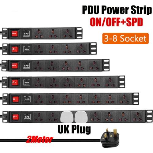 Aluminum Alloy PDU Power Strip with Double Break Switch 3/4/5/6/7/8AC Universal Big British Plug Socket