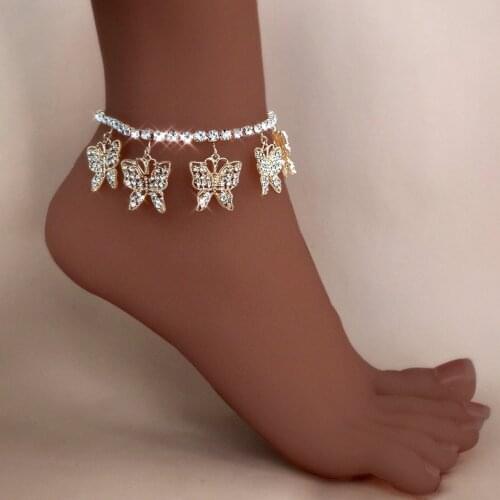 Summer Trendy Butterfly Animal Charm Anklets for Women Beach Barefoot Chain Jewelry Luxury Rhinestone Ankle Bracelet On The Leg