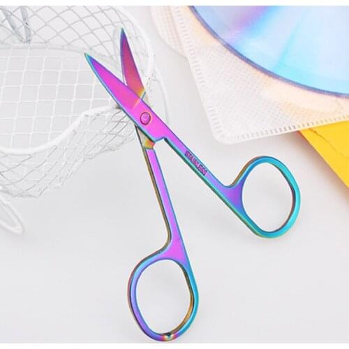 Colorful Stainless Steel Eyebrow Scissor Small Nail Tools Eyebrow Nose Hair Trim Scissor Sharp Point Curve Tip Makeup Tool