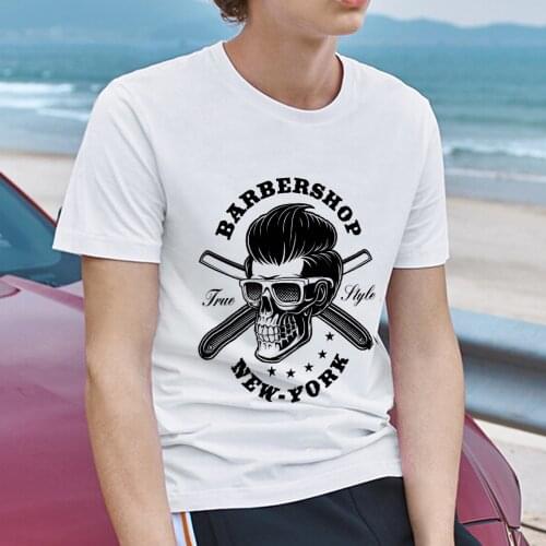 T-shirt Slim Mens Street Trendy Cool Big Back Skull Series Commuter Goth Casual Hot Stamping Commuter O-neck Soft Mens Top