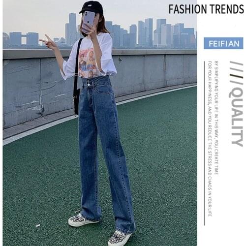 Capris Pants Fashion Pants Women High Waist Jeans Womens Spring Thin Straight Loose and Thin Drape Vintage Quality Wide-leg