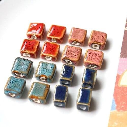 Ceramic Beads Retro Flat Rectangle Loose Beads 10pcs/lot For Jewelry Making DIY Accessories Beads Bracelet Wholesale