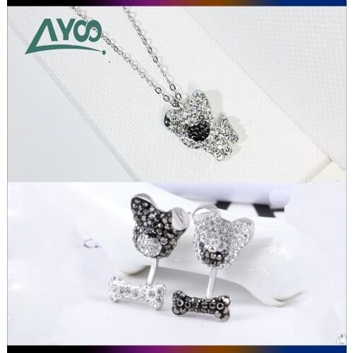 SWA Fashion Jewelry High Quality Charm Cute Dog Series Earrings Necklace Set Black White Crystal Dog Bone Female Romantic Gift