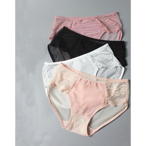 Lace Women Briefs Breathable Comfortable Sexy Cotton Underwear Mid-Waist Soft Briefs 2019