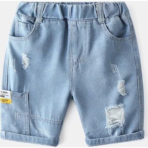 Summer Fashion Ripped Jeans Shorts For Boys Cotton Clothes Knee Length Trouser For Girls Kids Outfit Childrens Clothes