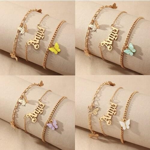 3pcs/set 2021 Summer Butterfly Beach Anklets Letter Angel Acrylic Alloy Anklet for Women Fashion Foot Chain Bracelet Jewelry