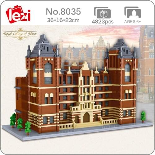 Lezi 8035 World Architecture Royal College of Music School Model DIY Mini Diamond Blocks Bricks Building Toy for Children no Box