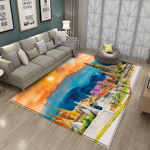 Fashion Pattern Of Bangkok Thailand Flannel Carpets Anti-slip Bedroom Mat Area Rug Printed 3D Room Decor Landscape Living Carpet