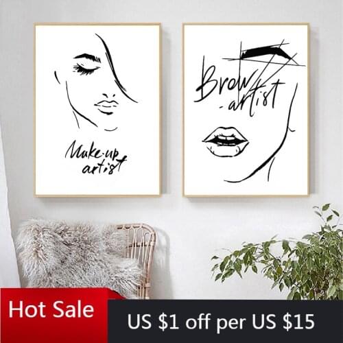 Make Up Wall Art Canvas Painting Eyebrow Shapes Print Lips Eyelashes Posters Beauty Salon Wall Decor Picture Girls Room Decor