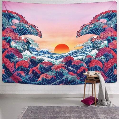 Kanagawa Tapestry Wall Hanging Japanese Mount Fuji Wall Tapestry Ocean Wave Wall Carpet Home Decor Wall Rug Custom Large Blanket