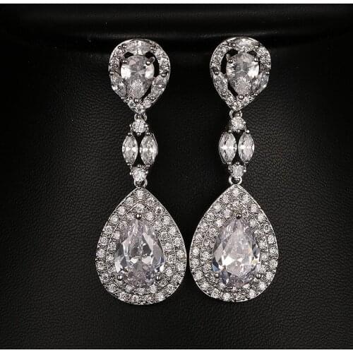 NoEnName_Null Fashion Luxury Bride Wedding Earrings Genuine White Gold Engagement Jewelry Party Gift