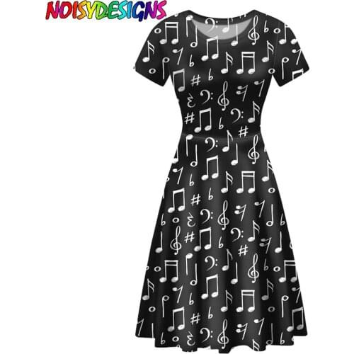 NOISYDESIGNS Black Music Notes Pattern Print Elegant Party Dress Office Women Clothing Gothic Retro Vestidos de fiesta de noche