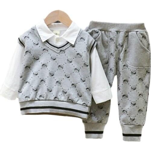 New Children Fashion Vest Shirt Pants 3Pcs/Sets Spring Baby Boy Cotton Clothes Suit Autumn Kid Cloting Toddler Casual Sportswear