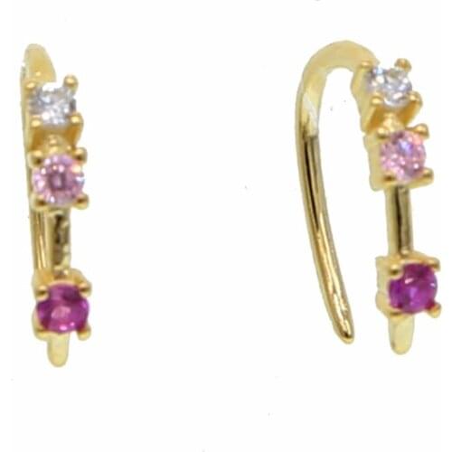 New arrived real 925 sterling silver pink pinky white cz earring simple three stone Horn minimal minimalist silver tiny jewelry