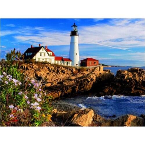 Full round diamond painting seaside lighthouse 5D DIY diamond embroidery mosaic landscape art kit home decoration