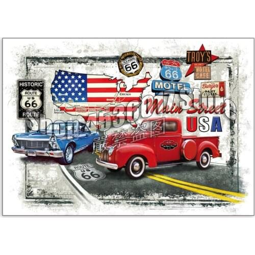 Full Diy Diamond Painting Cross-Switch Route 66 Cars & Trucks3D Diamond Embroidery Rhinestones Paintings Mosaic Decor Christmas