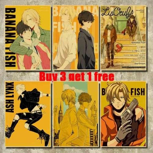 Anime Poster Banana fish Retro Kraft Paper Poster For Living Room Bar Interior Decoration Stickers Wall Painting
