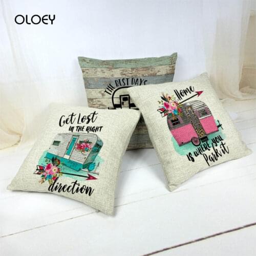 Happy Camper Adventure Waiting Travel Car Pillowcase Hawaiian Linen Pillowcase Home Bedroom Hotel Car Decoration Pillowcase