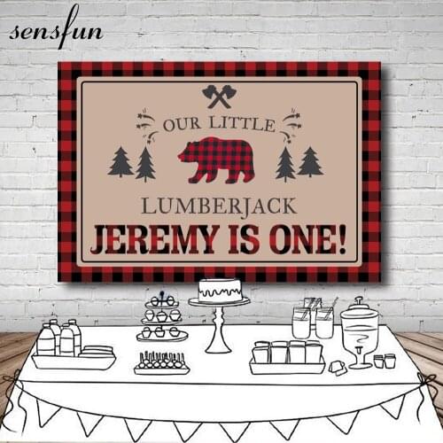 Sensfun Baby Shower Birthday Party Lumberjack Backdrop Red Black Buffalo Plaid Bear Backgrounds For Photo Studio 7x5FT Vinyl