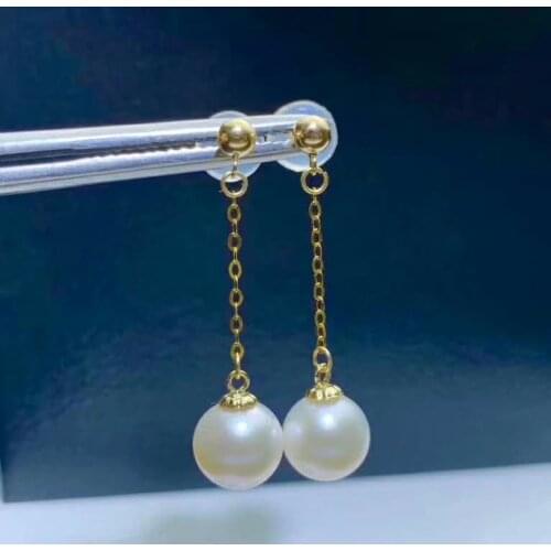 Shilovem 18k yellow Natural freshwater pearls Drop Earrings fine Jewelry women trendy anniversary Christmas gift myme7-7.500zz