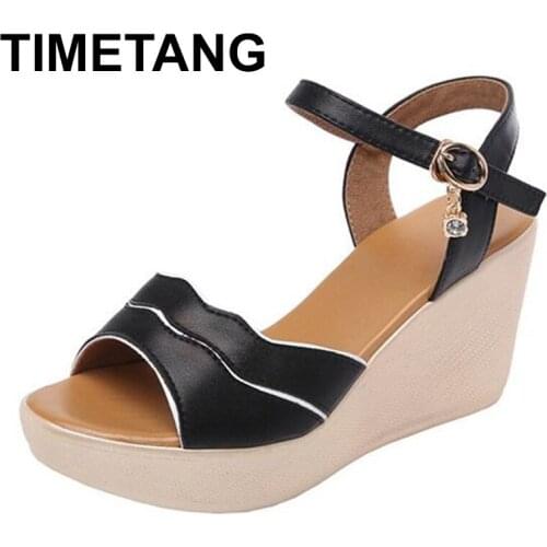 TIMETANGFashion Platform Wedges Sandals Female Summer Shoes 2019High Heel Sandals Ladies Open Toe Leather Shoe Large Size35-43