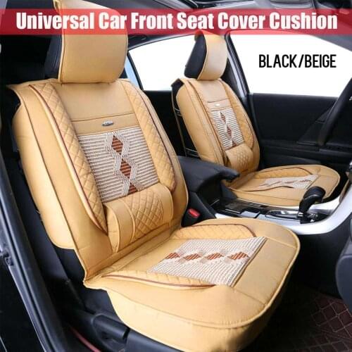 Universal PU Leather Car Front Seat Cover Cushion w/ Cool Ice Silk 2 Colors Protector Cushion Breathable Summer