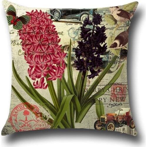 Vintage Flower City Cushion Cover Cotton Linen Decorative Pillowcase Chair Seat Square 45x45cm Pillow Cover Home Living Textile