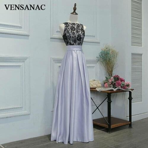 VENSANAC New A Line 2017 Flowers Boat Neck Draped Long Evening Dresses Sleeveless Elegant Lace Tank Party Prom Gowns